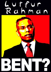 A 'Lutfur Rahman - Bent?' t-shirt is available from the Fahrenheit211 gift shop at http://www.zazzle.com/lutfur_rahman_bent_t_shirt-235508586696075959