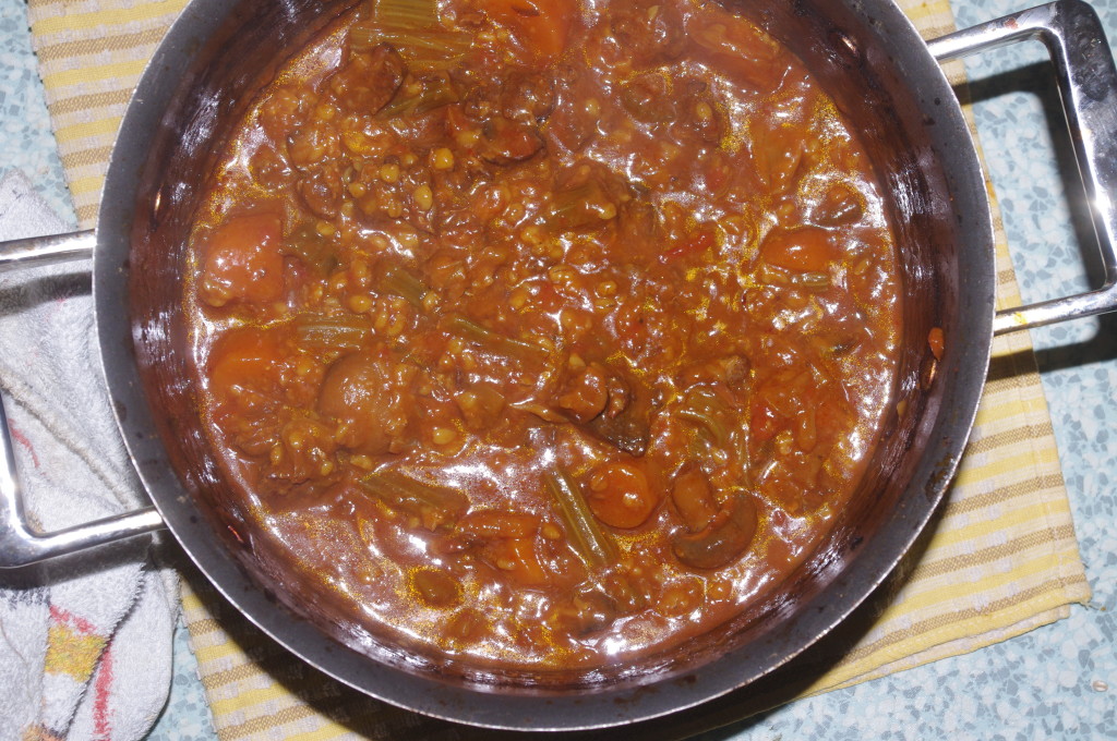 The Cholent after 18 hrs slow cooking but before dumplings are added.