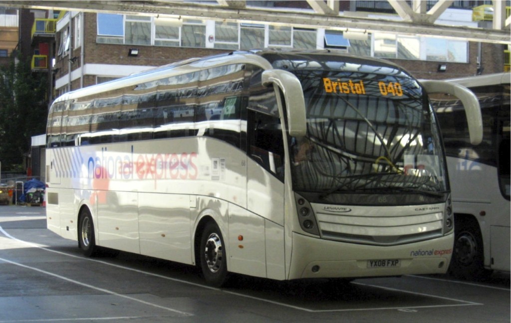 A National Express Coach bound for Bristol.