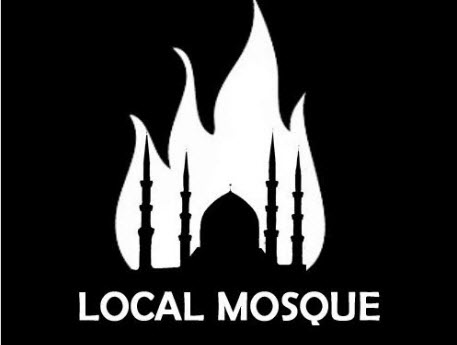 This is the 'burn mosque' image featured in the article by Tell Mama crowing about an arrest for distributing a similar graphic to this. 