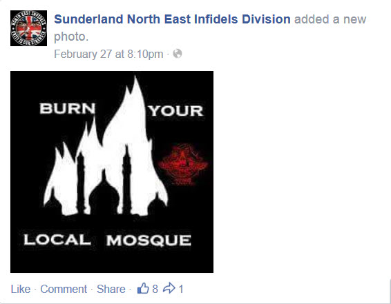 This is the image that Tell Mama claim was being distributed by the North West Infidels group (note I have no association with and neither do I support the NWI group)