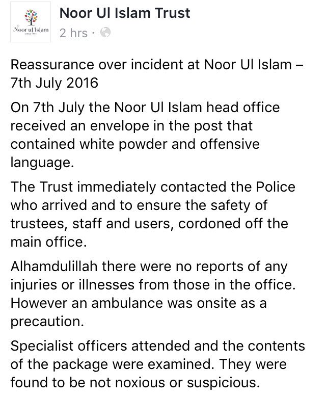 Statement from Noor Ul Islam trust